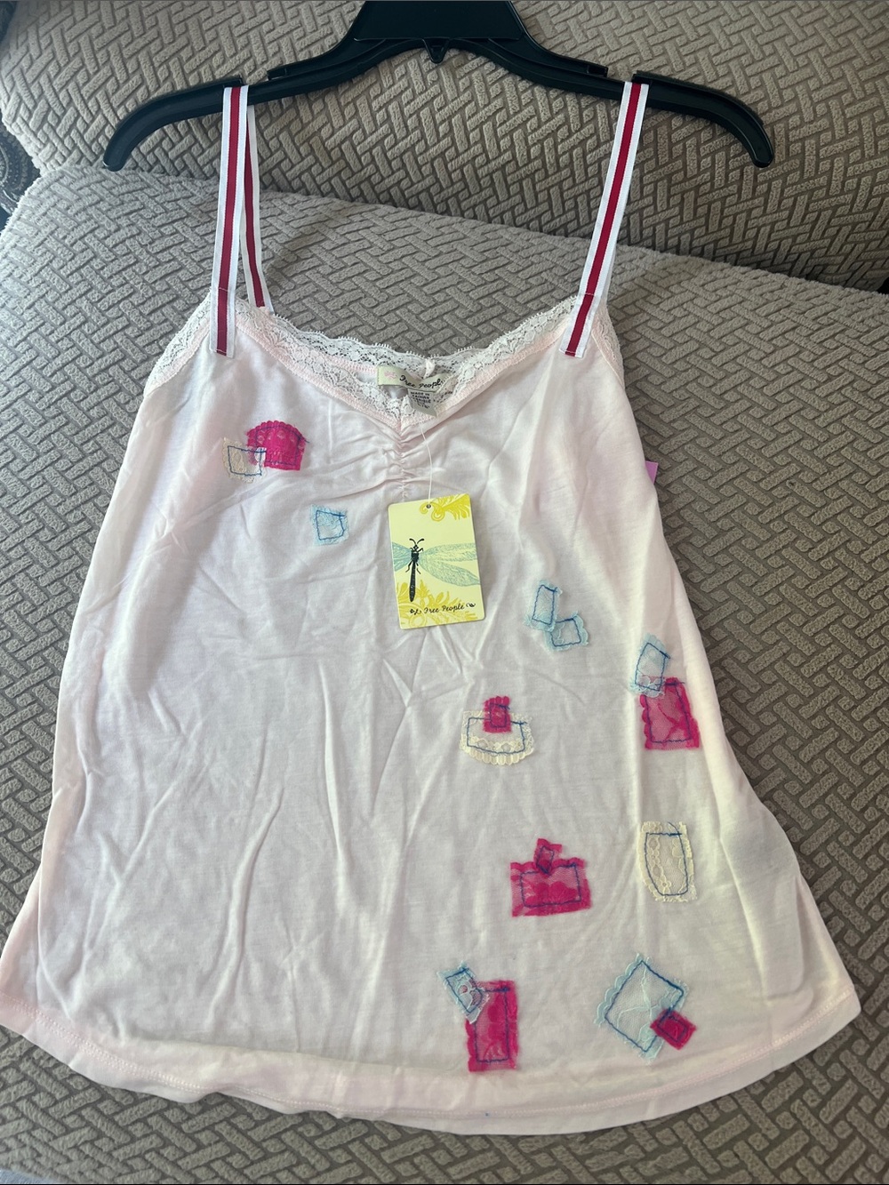 NWT size L Free People Pale Pink Lace-Trim Camisole. Super Soft